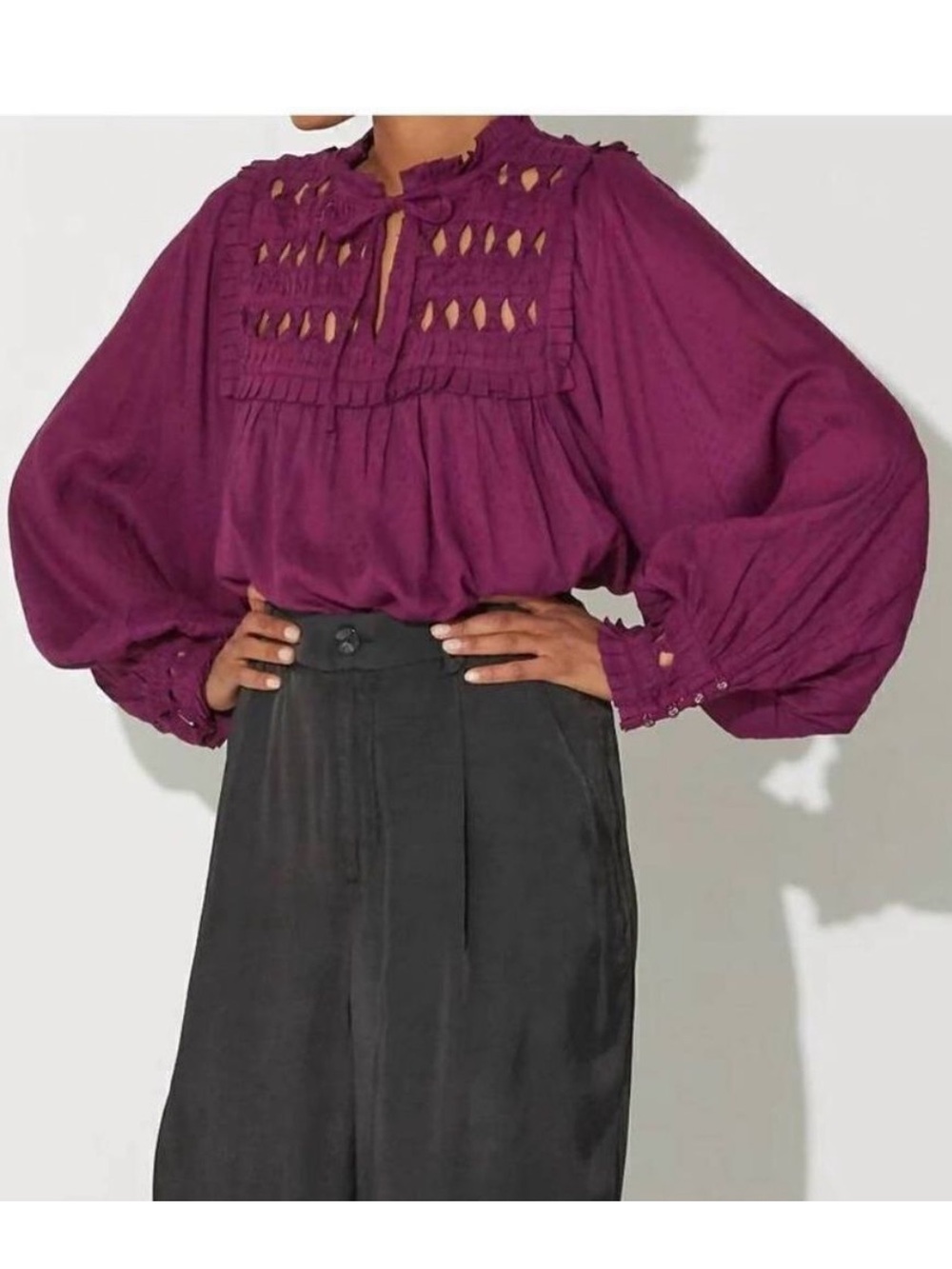 CLEOBELLA Sabella Peasant Blouse in Aubergine XS